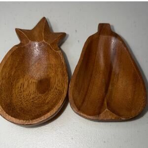 Phillipines Alii Wooden Carved Pineapple and Pear Tropical Fruit Bowls